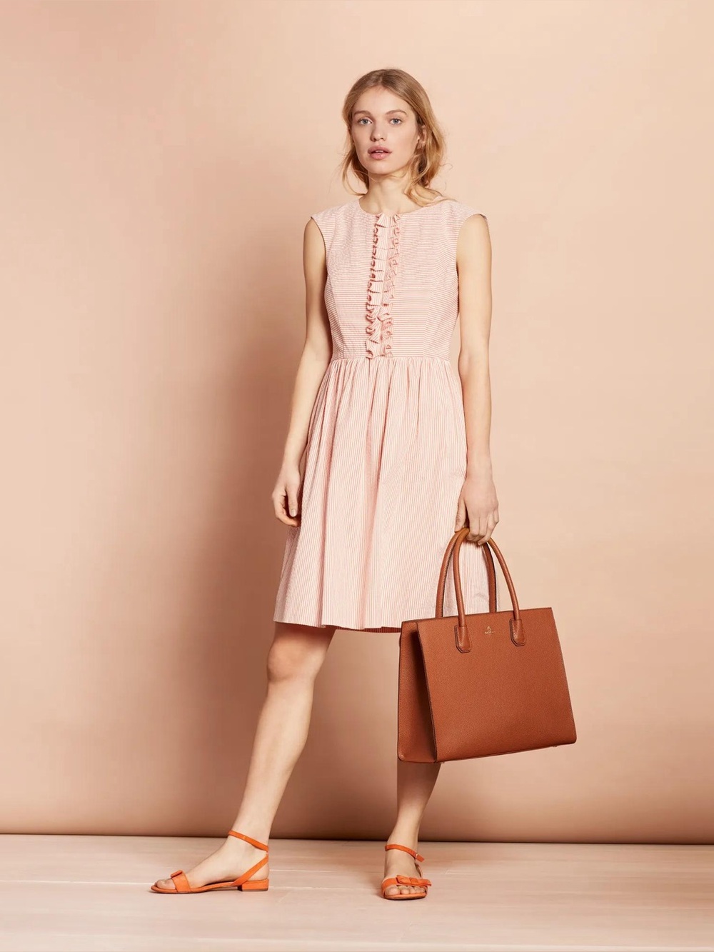 Brooks Brothers Striped Cotton Seersucker Dress 4 Ruffle Front